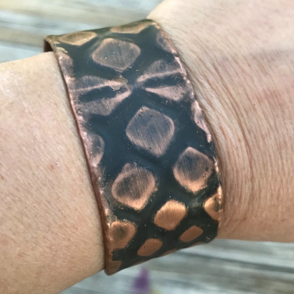 Snakeskin Solid Copper Cuff Bracelet Wide Rustic Handmade Men Man Unisex